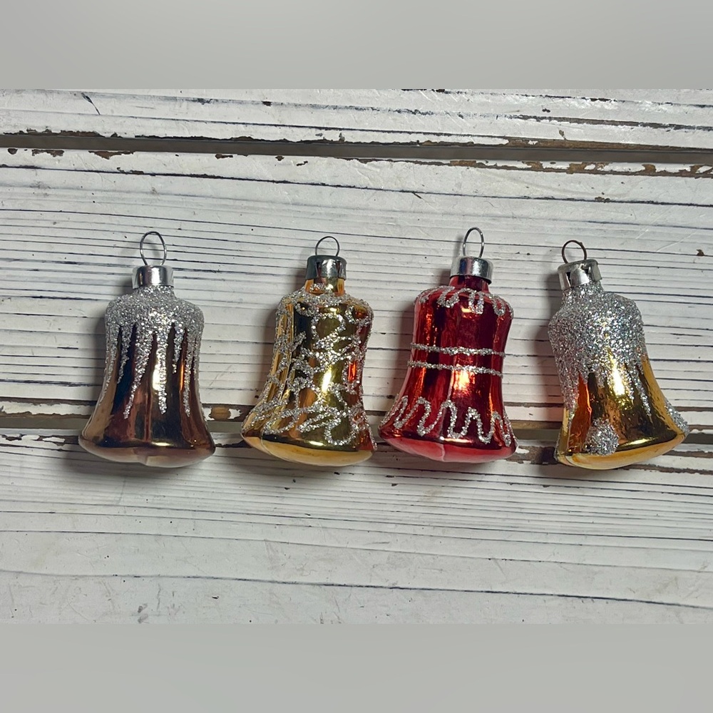 Lot of Vintage Bell Mercury Glass Christmas Ornaments Colorful shiny Collectible